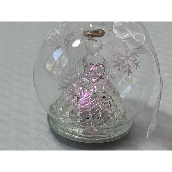3.5” Glass Dome Light Up Christmas Angel W/ Heart Ornament Snowflake Etchings - Picture 2 of 10
